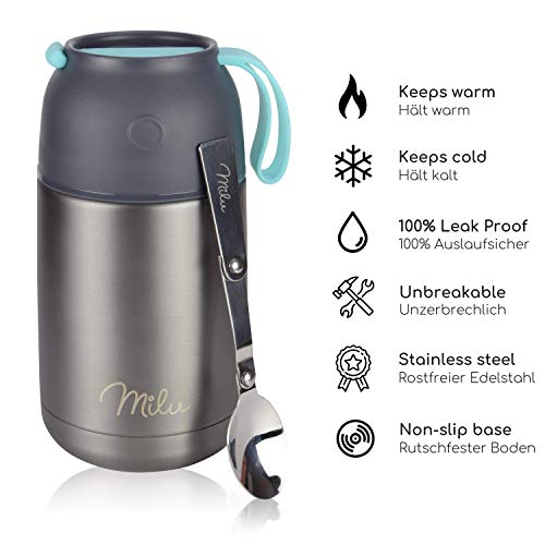 Milu Thermos Food Jar with folding Spoon 15,2 oz / 22 oz Double Wall