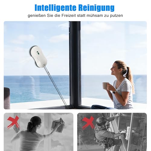 Window Cleaning Robot with Automatic Spray Function, Intelligent Navigation & Edge Detection, 3 Cleaning Modes, Remote Control, 70 ml Tank, Safety & UPS for Windows, Glass, Mirrors, Tiles
