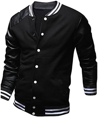 Roxacam Faomgo Cool College Baseball Jacket Men 2017 Fashion Design Black Pu Leather Sleeve Varsity Jacket Black L