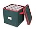 Primode Christmas Ornament Storage Box, 4 Individual Trays Xmas Storage Container, Fits 64 Ornaments Decoration Balls, Constructed of Durable 600D Oxford Material (Green)