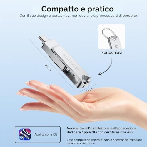 LESOGE USB Flash Drive 128GB MFi Certified for iPhone, External Memory for Phone, 3 in 1 USB Flash Drive, USB 3.0 Pen Drive for Android and PC, External Memory for Downloading Photos and Videos