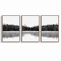 3 Piece Framed Canvas Wall Art Black Forest and River Canvas Prints Home Artwork Decoration for Living Room,Bedroom - 16