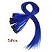 TOOGOO(R) 5 Pcs Colored Clip-on In Hair Extensions Straight Wigs Hairpieces 25 Inch Long - Dark Blue