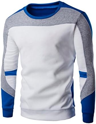 Anxinke Men's Casual Color Splice Long Sleeve Crewneck Pullover Sweatshirt Tops (Blue, L)
