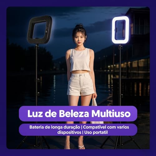 Ring Light Profissional e Suporte para Celular – Kit Iluminação LED para Vídeos, Lives, TikTok, Instagram, YouTube, Maquiagem e Gravação de Conteúdo Recarregável Premium