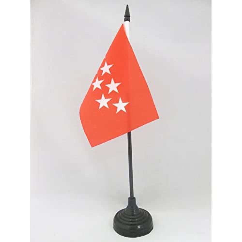 AZ FLAG - Community of Madrid Table Flag 4'' x 6'' - Spanish region of Comunidad de Madrid Office Mini Banner 100% Polyester 15 x 10 cm - Mini Desk Flag with 10'' Pole and Black Plastic Base