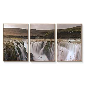 Floating Framed Canvas Wall Art for Living Room, Bedroom Landscape Gorge Mountain River Grassland Canvas Prints for Home Decoration Ready to Hang - 16"x24"x3 Panels