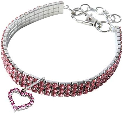Wouke Pet Bling Rhinestone Chocker Collars with Heart Shaped Necklace Dog Collar for Small Dogs Boy Dog Girl