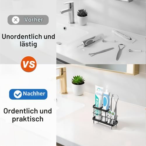 Zahnbürstenhalter für das Badezimmer, 6 Fächer, Schwarz