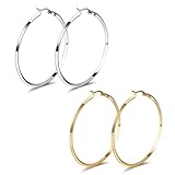 MG Jewelry Fashion Women's Stainless Steel Round Large Size Big Hoop Earring Gold/Silver, 57mm(22.4