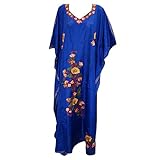 Womens Kimono Caftan Blue Kashmiri Embroidered Kaftan Evening Wear Dress