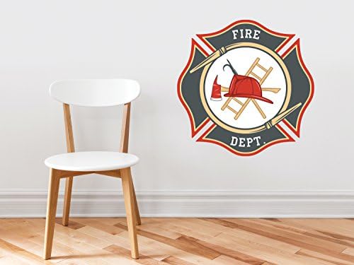 Firefighter Emblem Fabric Wall Decal - Fire Department Sticker with Axe and Ladder, Fire Fighter Maltese Cross Décor