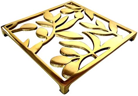 Kraftyhome Aluminum Trivet for Kitchen Or Dining Table | Square with Flower Pattern - 8 x 8" | Vintage, Rustic Design -FLG2