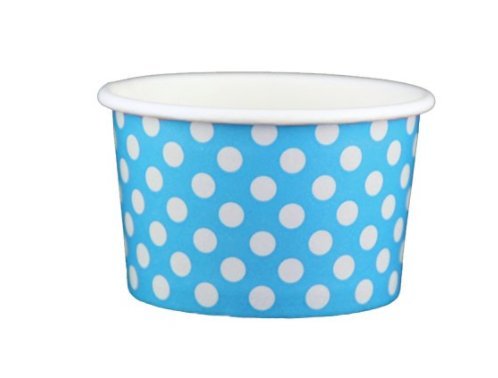 Black Cat Avenue Paper Ice Cream Cups, Polka Dot, Blue, 4 Ounce, 50 Count