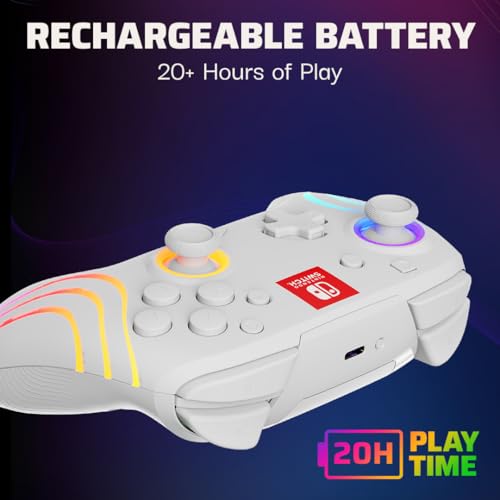 PDP Afterglow Wave Wireless Pro Controller with Full Motion for Nintendo Switch, Nintendo Switch - OLED Model, 8 RGB LED Lighting Zones, 30 Foot Range, 20 Hour Rechargeable Battery White 3