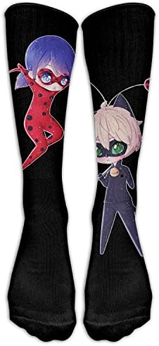 SADDFAWW Miraculous Ladybug And Cat Noir Logo Women Tube Knee Thigh High Stockings Cosplay Socks