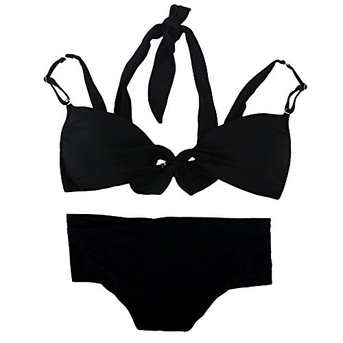 Women Vintage Sexy Push Up Padded Swimsuit Bikini Trikini Beachwear Black size M