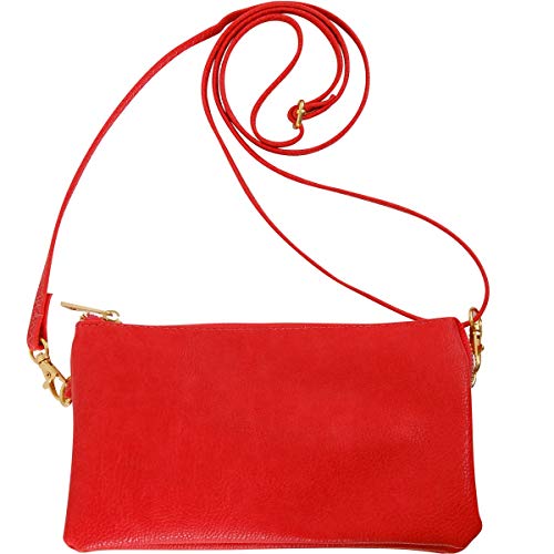 Humble Chic Vegan Leather Small Crossbody Bag or Wristlet Clutch Purse, Includes Adjustable Shoulder and Wrist Straps, Red, Bright Cherry, Scarlet, Vermilion