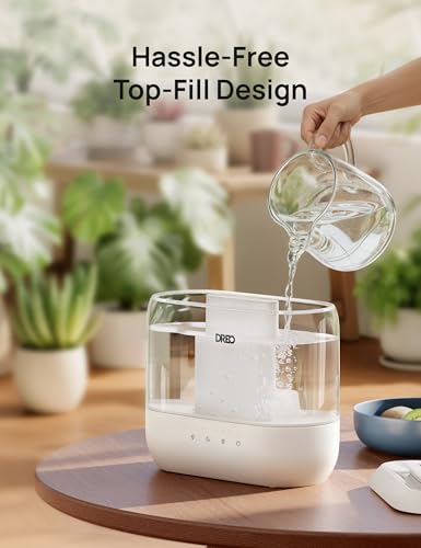 DREO Humidifier for Bedroom Baby, 4L Cool Mist Supersized Humidifiers for Home, 28 dB Quiet Air Humidifier for Room, Oil Diffuser, 36H Runtime, Night Light, Top-Fill, Easy to Clean & Fill, White