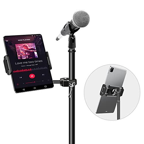 elitehood Aluminum iPad Holder for Mic Stand, Side Mount iPad Music Stand Holder for Microphone, 360° Swivel Tilt Adjustable Mic Stand Tablet Holder for iPad, iPhone and More 4-13in Tablet