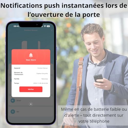 Sone Smart One 2.4GHz WiFi Door Opener Detector - Tuya/Smart Life Door and Window Sensor, Compatible with Alexa and Google Home Via App, Alarm, No Hub - 2 AAA Batteries Not Included