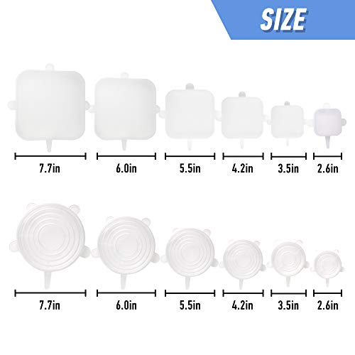 Silicone Stretch Lids 12-Pack, Food Grade Reusable Food and Bowl Covers, No More Plastic Wraps