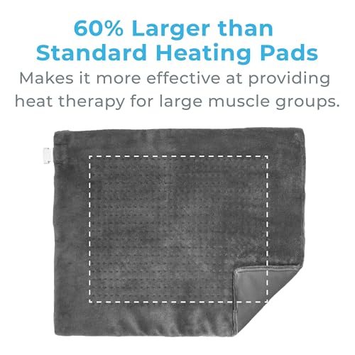 Pure Enrichment PureRelief Ultra-Wide Microplush Heating Pad - 20” x 24” XXL Size & 6 Heat Settings for Temporary Neck, Shoulder & Back Pain Relief - Moist Heat Option & Machine Washable (Gray)