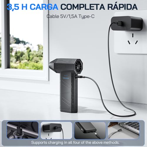 WOLFANG Soplador de aire eléctrico inalámbrico de 110000 rpm, Aire Comprimido Limpieza PC Soplador de Aire, mini soplador ajustable de 3 engranajes con carga rápida para PC, Limpieza Coche