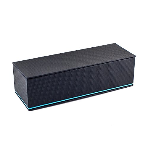 Caddy Bay Collection Carbon Fiber Pattern Watch Case Box Holds 5 Watches with Teal Blue Stripe/Stitching NEW AND IMPROVED