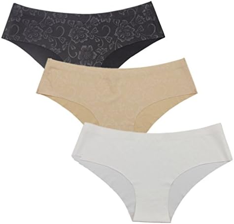 Tenawu Women Sexy Invisible Seamless Panties No-Show Bikini Underwear Hipster(3 Color-Black,White,Beige)-XL