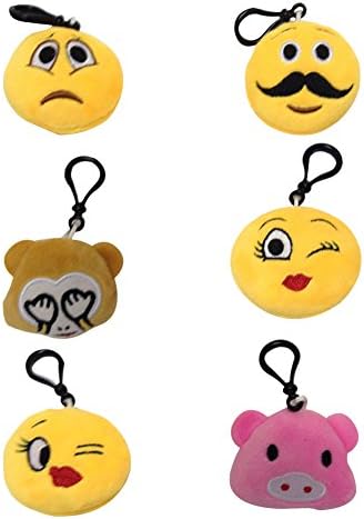 6Pcs New Style Mini Emoji Cushion Toy,Soft Emoji Keychain Toys Gift Bag Accessory Emoji Keychain(Pig,Monkey,Blink,Beard...)