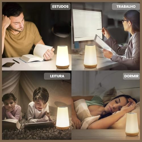 Luminária de Mesa LED Portátil Touch Sem Fio com USB, 13 Cores de Luz, Ajuste de Intensidade e 3 Modos de Iluminação, Ideal para Quarto, Sala e Leitura – Qualidade Premium LNMAX®