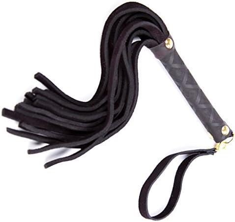Kiko Pets Premium Quality Black Leather Flogger, 16 Genuine Soft Leather Tails 6" Long, Black Suede Handle Grip 5" Wrapped in Leather, Premium Horse Riding Flogger