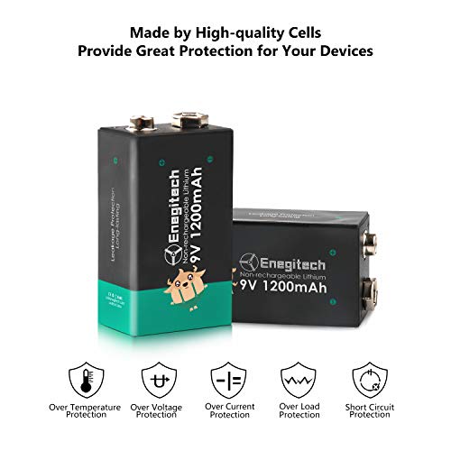 [Upgraded] Enegitech 9V Lithium Nonrechargeable Battery 1200mAh 4