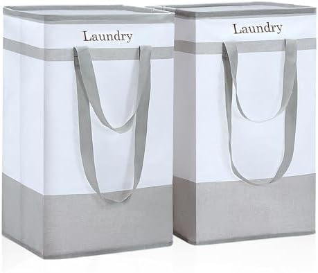 ROSOS Laundry Hamper, 100 L Collapsible Laundry Baskets, 2 Pack Laundry Basket with Extended Double Handle, Foldable Laundry Basket for Laundry Bedroom Bathroom Dorm Storage Clothes Toys, Grey