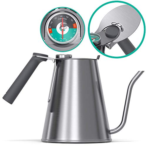 Gooseneck Kettle - Coffee Gator True Brew Coffee Kettle - New 2019 Model - Integrated Thermometer, S