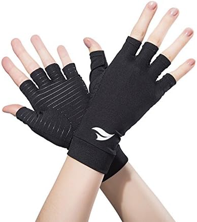Copper Compression Arthritis Gloves – Best Copper Infused – Breathable Fingerless Glove Hand Wrist Support for Carpal Tunnel, Arthritis, RSI, Tendonitis & Osteoarthritis – Men/Women Pair