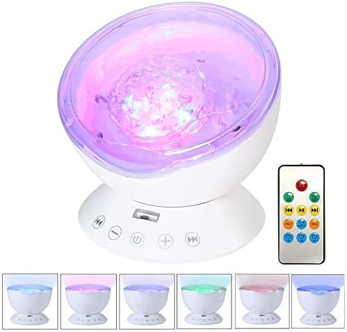 JLSYYCC Remote Control Ocean Wave Projector Night Light Lamp With Built-In Music Player [12 LED Beads, 7 Colorful Light Modes] For Kids Adults Bedroom Living Room - Newest Generation