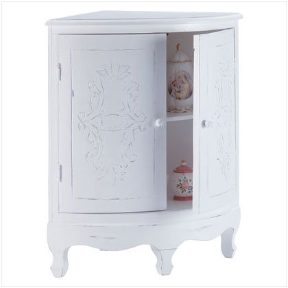 Distressed White Wood Perfect Bathroom Corner Cabinet