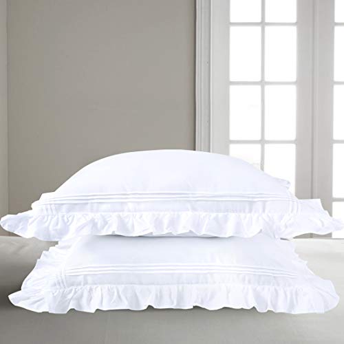 YINFUNG Ruffled Pillow Shams King White Shabby Chic Set of 2 Farmhouse Pillowcases Country French Rustic Pretty Cute Vintage Victorian Princess Frilly Lace Pillow Cover Cotton 20x36