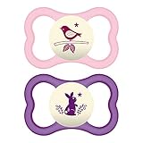 MAM Air Night Pacifiers (2 pack, 1 Sterilizing Pacifier Case), MAM Sensitive Skin Pacifier 6+ Months, Glow in the Dark Pacifier, Best Pacifier for Breastfed Babies, Baby Girl Pacifiers