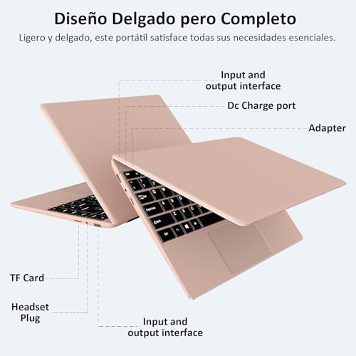 bvate 2026 Ordenador Portátil 14 Pulgadas hasta 2,8 GHz Celeron 256GB SSD PC Portátils Soporta 1TB SSD Expansión con Ratón Inalámbricopara Trabajo-Estudio-Aprendizaje 1080 Mini Puerto Multimedia-Oro