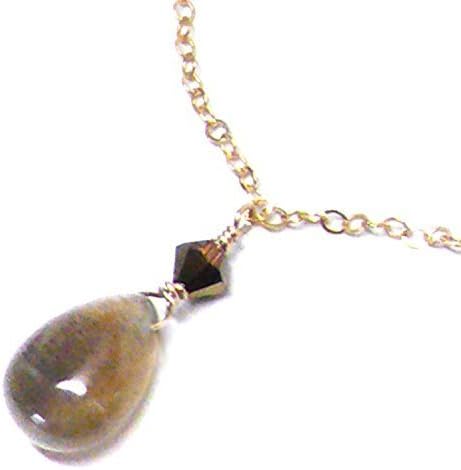 Honey Moonstone Teardrop Dainty Chain Necklace 17-1/2 Inches Gold-Filled