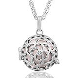 EUDORA Harmony Bola 20mm Rose Silver Plated Pendant Rhinestone Mexican Ball Necklace, 30 inches Peach