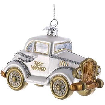 Kurt Adler Noble Gems Just Married Wedding Glass Ornament (Wedding Car)
