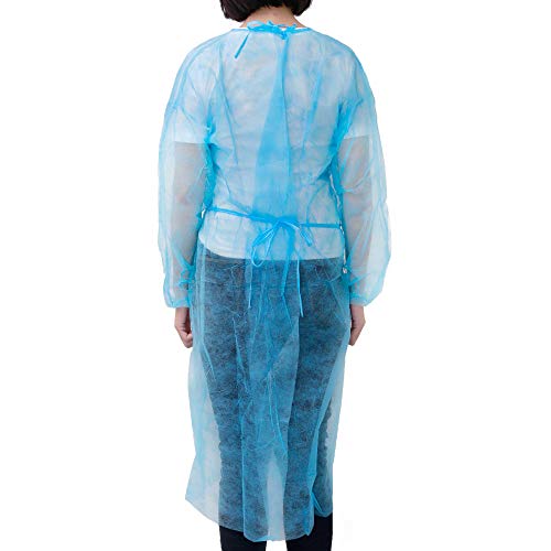 Isolation Gown Disposable,Latex Free 10pcs Disposable Isolation Gowns Elastic Cuffs,115 X137cm(Blue)