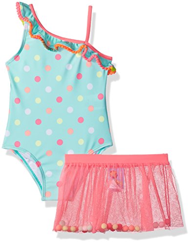 Baby Buns Toddler Girls' One Piece Pretty Pom Swimsuit Skirt Set, Multi, 3T