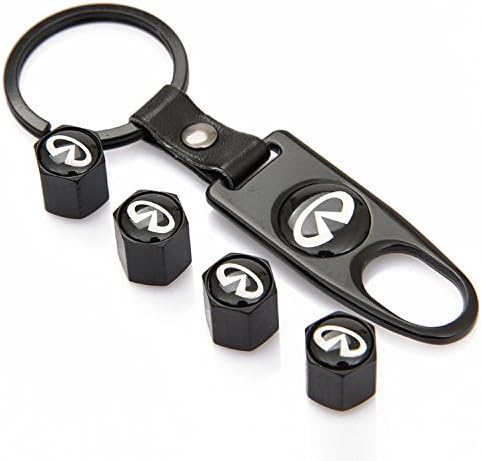 eXeAuto Black Tire Valve Stem Air Caps Cover and Keychain Combo Set For Infiniti