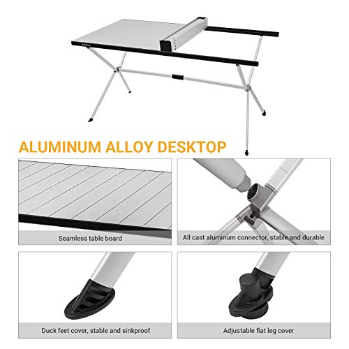 KingCamp Folding Camping Table Aluminum Roll Up Table Oversized Large