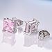 GULICX Silver Tone 7mm Square Cubic Zirconia Stud Huggie Earrings Pink for Girl Women